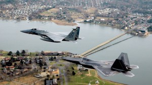 Image:  US Air Force Fighter Jets Flying Over Joint Base Langley-Eustis in Hampton, VA